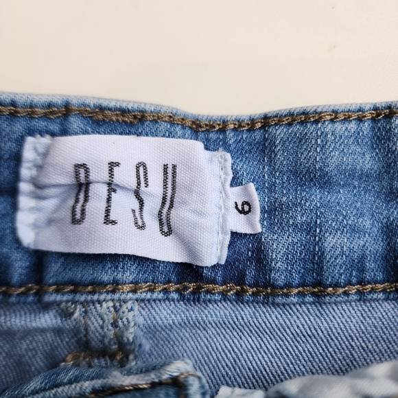 Desu Girls Light Blue Jens Denim Skirt Raw Hem W.22 Stretch Size 6 - Picture 3 of 11